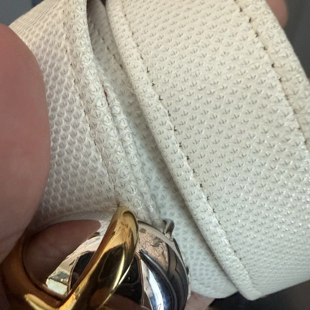 Vtg Alexis Kirk Snakeskin Leather Belt White Mixed Metal 